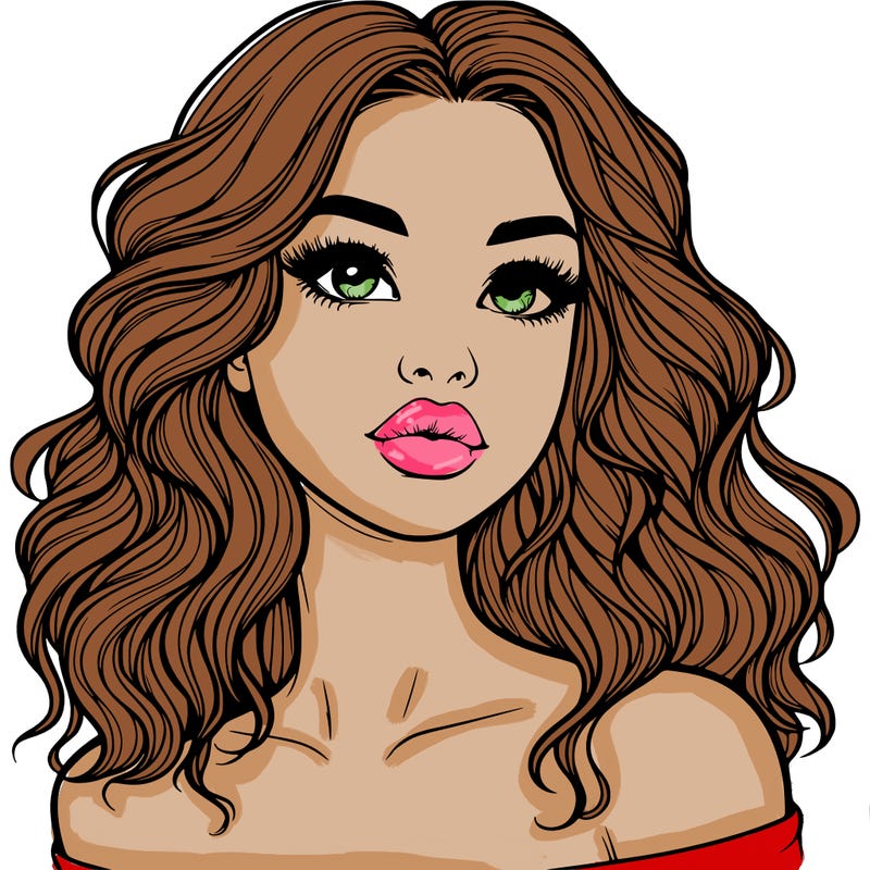 realistic girl with wavy hair and lips