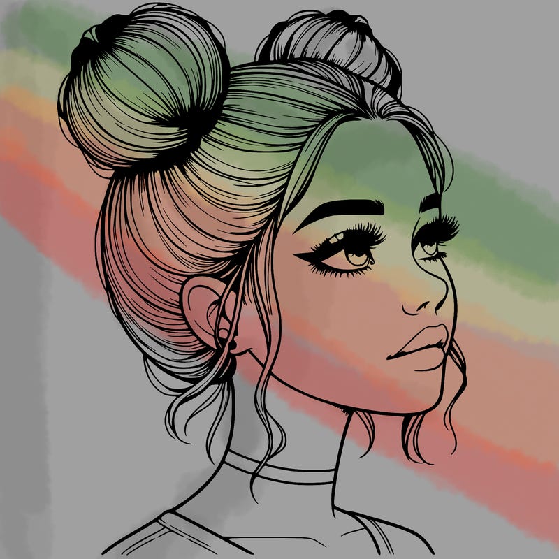 realistic girl with buns on the top of her head