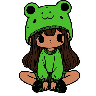 a girl wearing a frog hat and some frog socks
