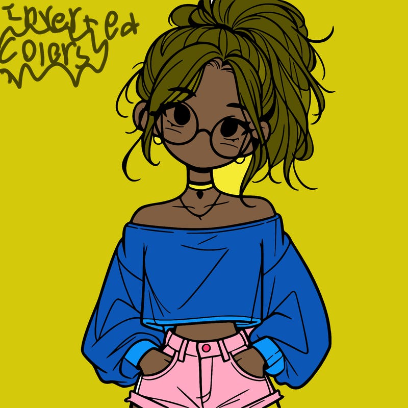 girl with a messy ponytail glasses a baggy crop top and jean shorts