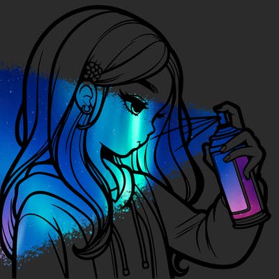 a realistic girl spray painting