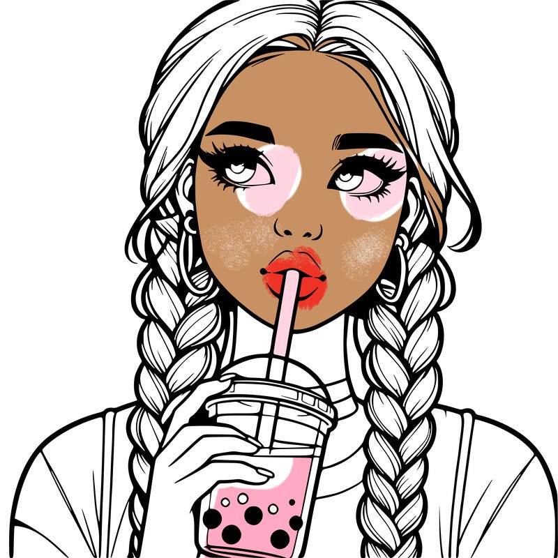 realistic girl with braided hair drinking boba