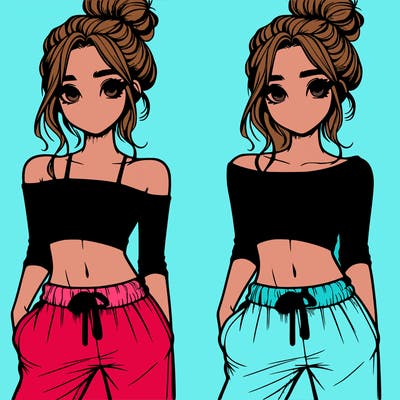 girl with croptop sweatpants hair in a bun realistic