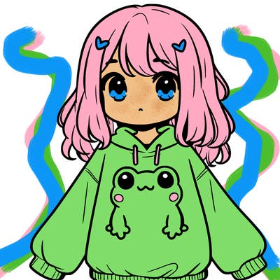 girl wearing frogging sweatshirt