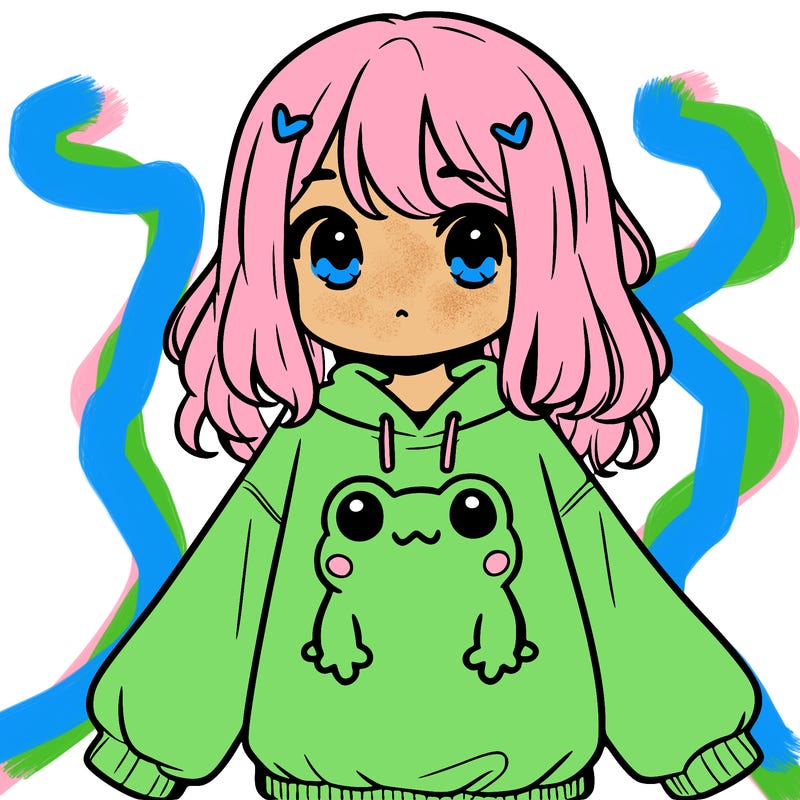 girl wearing frogging sweatshirt