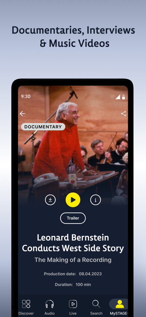 STAGE+ Stream Classical Music - A documentary feature about Leonard Bernstein conducting West Side Story on the STAGE+ classical music app.