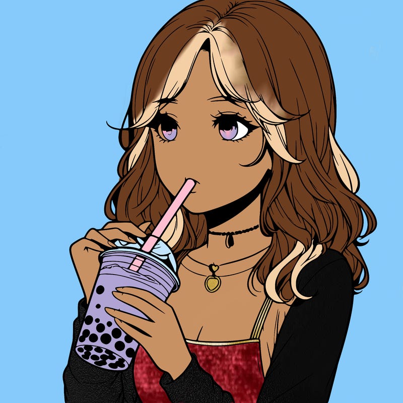 realistic girl drinking boba tea
