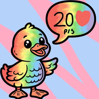 a duck with a word bubble