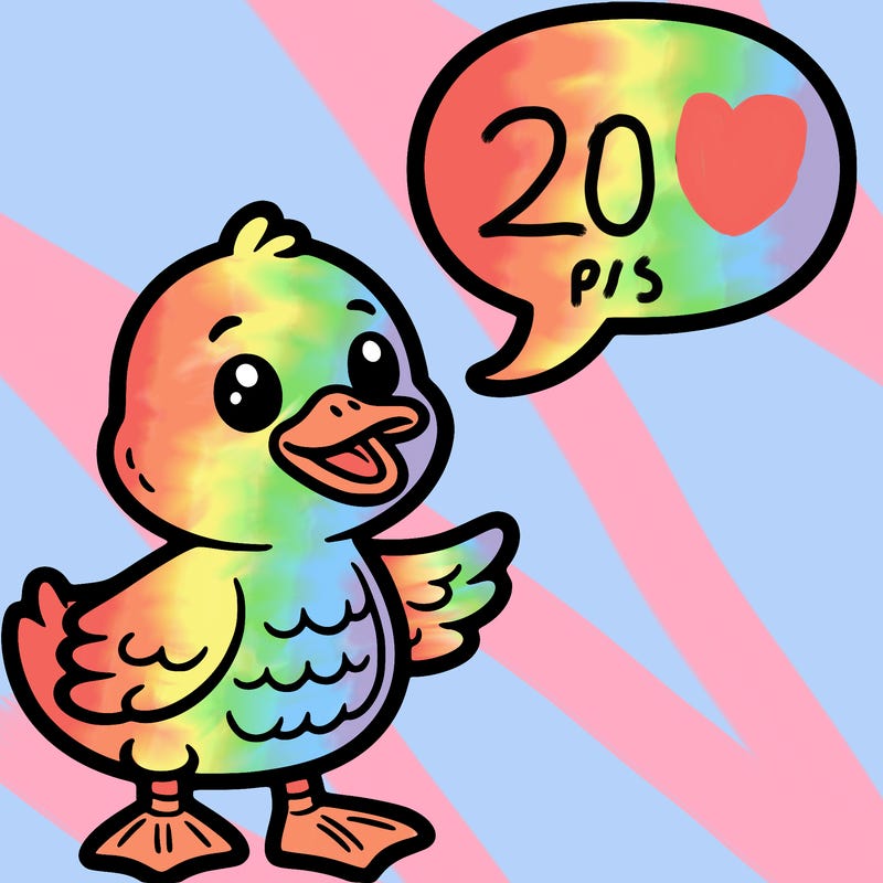 a duck with a word bubble