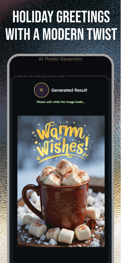 Happy Birthday Greeting eCards - Una moderna tarjeta de felicitación navideña generada por IA con una taza de chocolate caliente y el texto Cálidos deseos