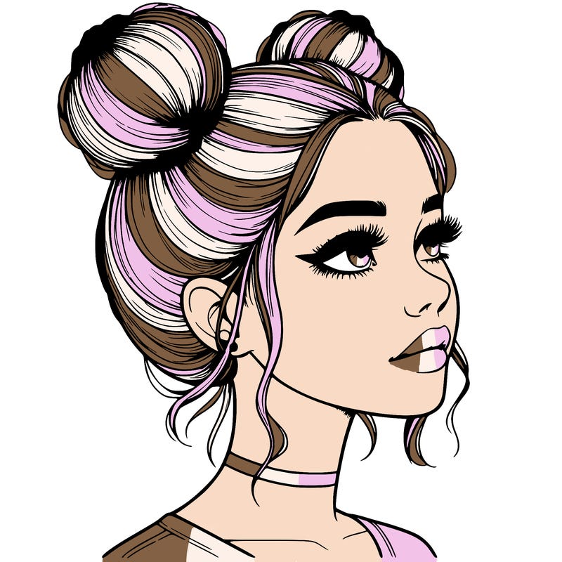 realistic girl with buns on the top of her head