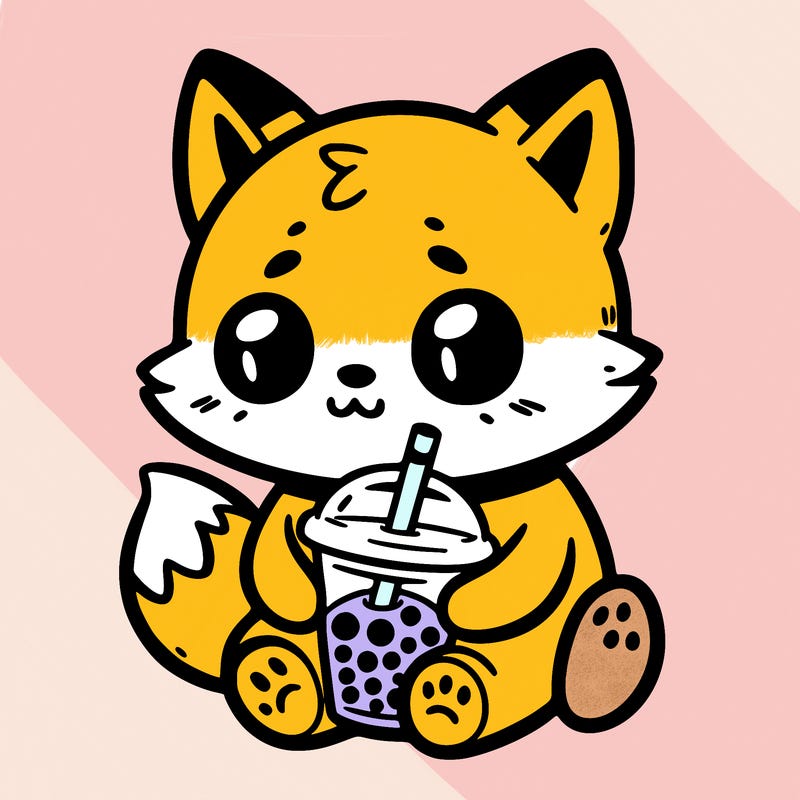 cute fox drinking boba