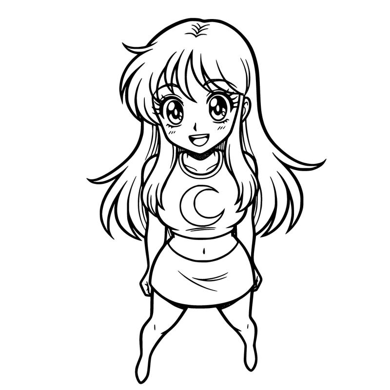 uzun saçlı üstünde hilal şekli olan bir crop top and mini eteği olan bir kız