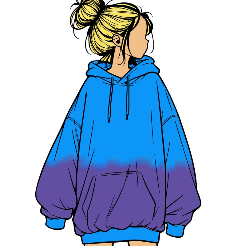 realistic girl with a oversized sweatshirt on and a bun