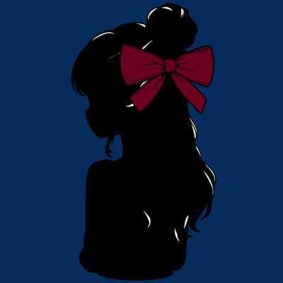 realistic girl  with hip length hair a bun and a big bow on the back of head