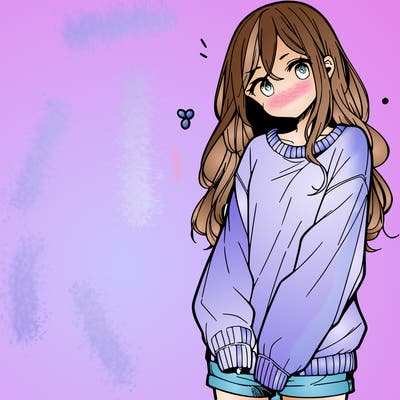 manga teen girl  in a sweater and baggy pants