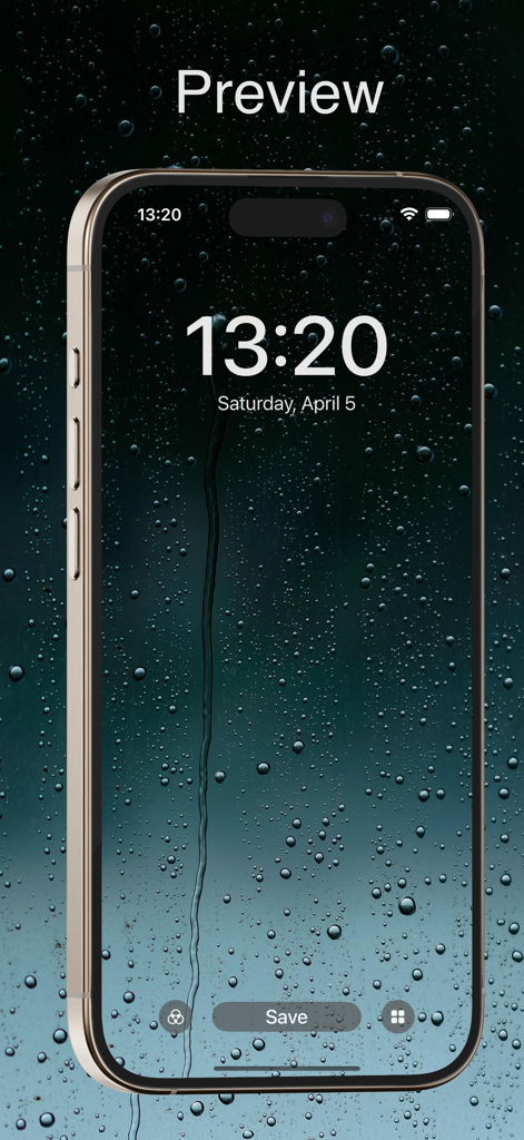 Wallpapers Full HD for iPhone - Uma prévia de um wallpaper de gotas de água na tela de bloqueio do iPhone