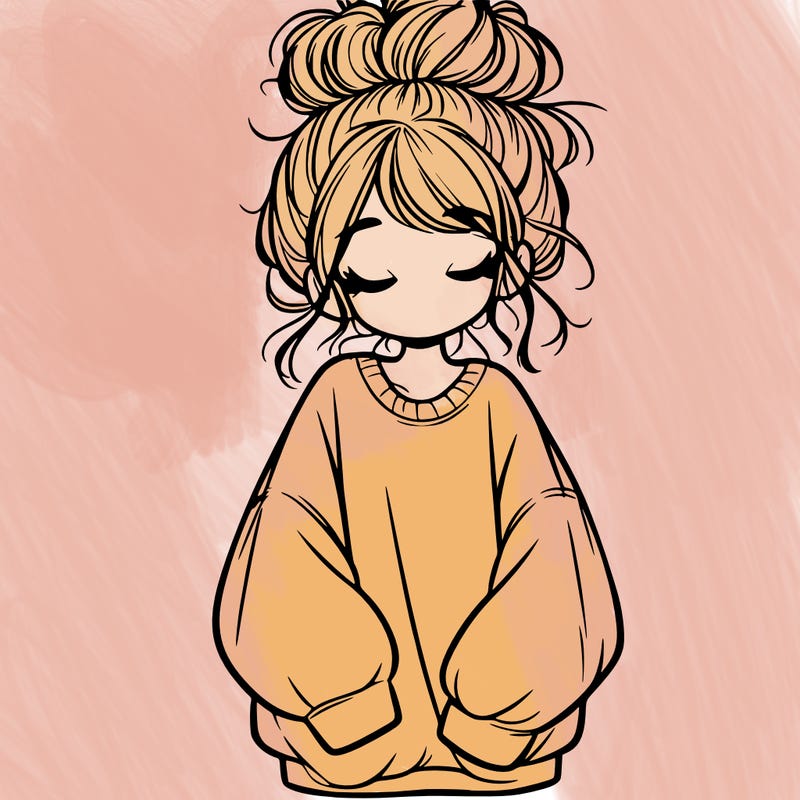 girl with baggy sweatshirt and messy bun