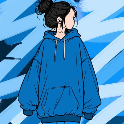 realistic girl with a oversized sweatshirt on and a bun