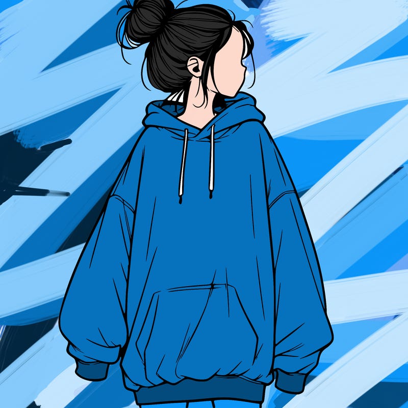 realistic girl with a oversized sweatshirt on and a bun