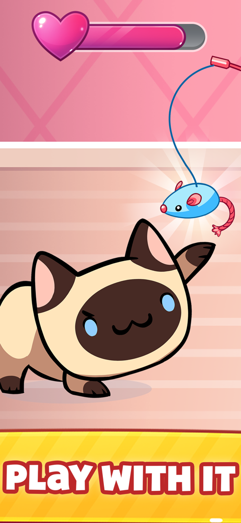 Cat Game - The Cats Collector! - Gato siamés jugando con un ratón de juguete en Cat Game