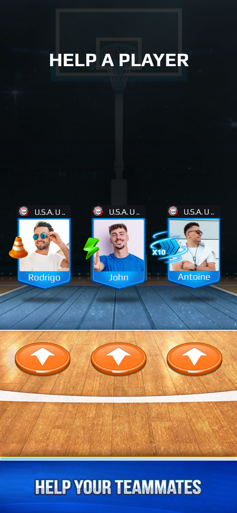 Basketball Rivals: Showdown - Screenshot of the Basketball Rivals app showing the help a player interface where users can send gifts and energy to their teammates