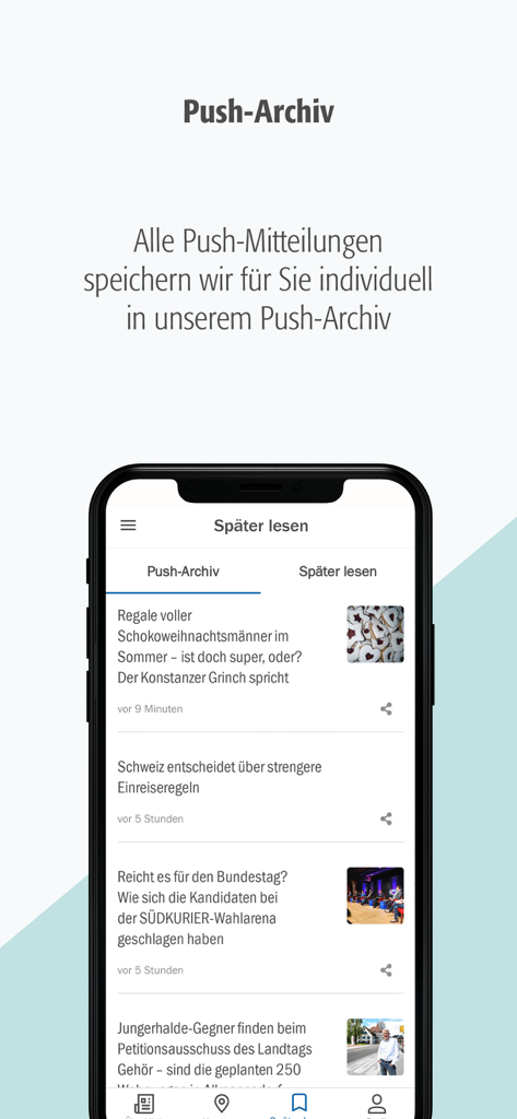 SÜDKURIER Online - Aplicación SÜDKURIER Online mostrando la pantalla del archivo de notificaciones push