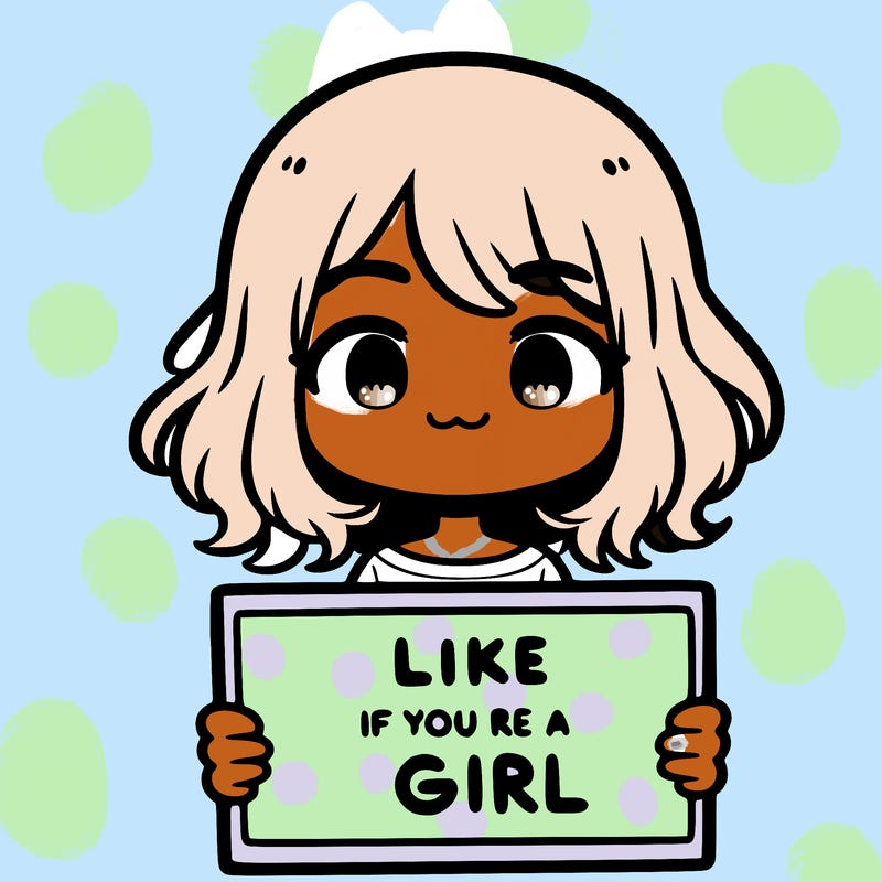 a cute girl holding a sign that says like if you’re a girl