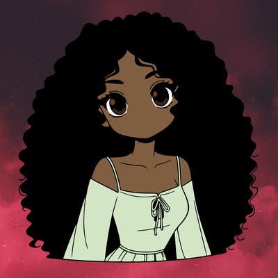 a black anime girl with long afro hair