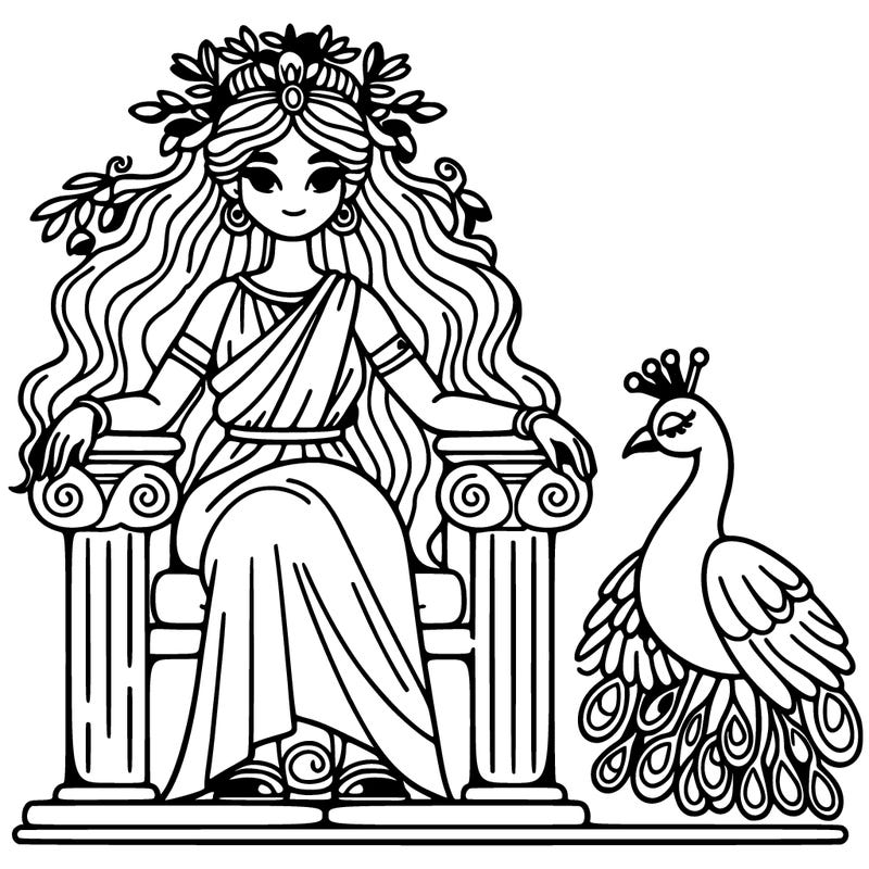hera with peacock on a throne