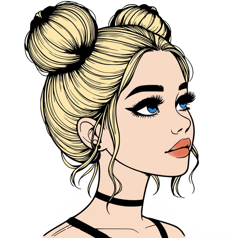 realistic girl with buns on the top of her head