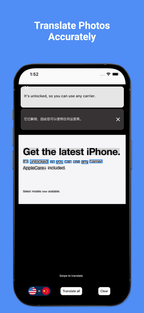 Chinese Translator Pro : ChiGo - ChiGo写真翻訳機能が表示されたスマートフォン画面