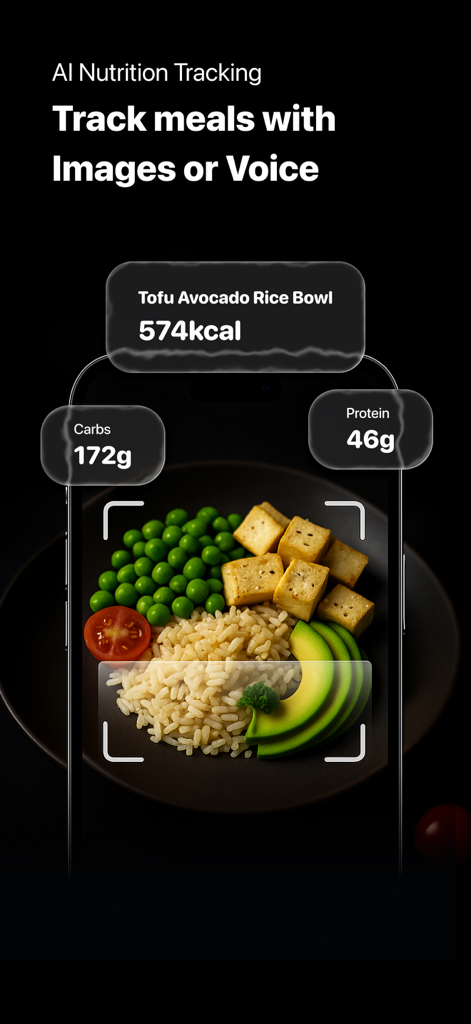 Reshape – Fat Loss & Fitness - Smartphone screen showing the Reshape app identifying calories and macros from a photo of a meal.