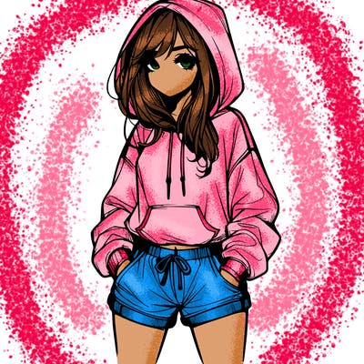 realistic girl in shorts and hoodie