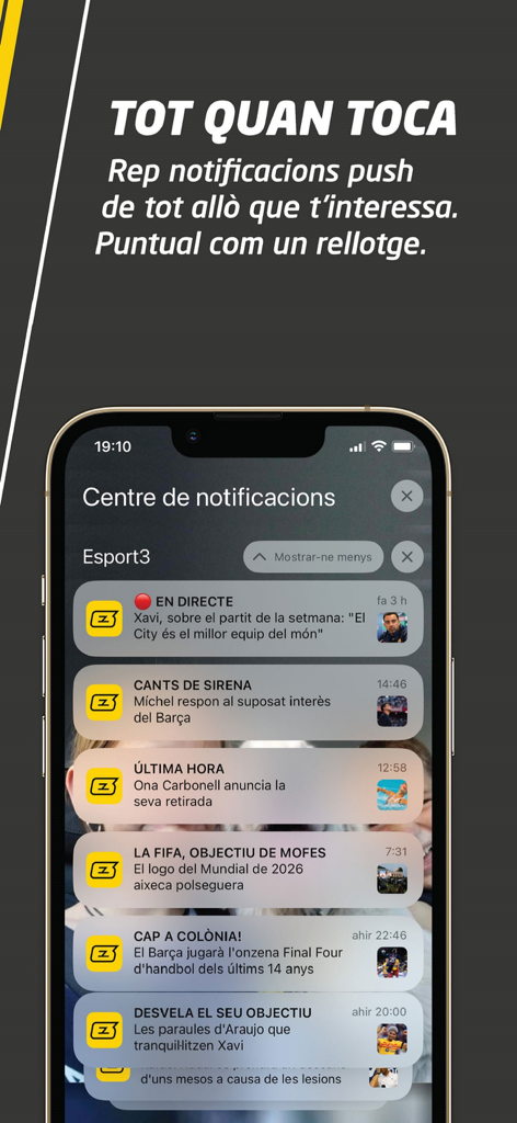 iPhone notification center displaying sports news alerts from the Esport3 app