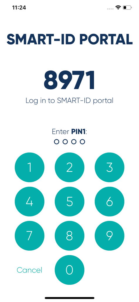Smart-ID - A mobile app screen for entering a secure PIN code on the Smart-ID authentication portal