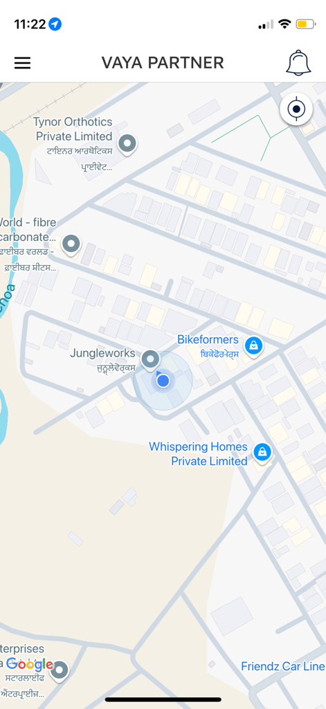 Vaya Driver. - Vaya Driverアプリのマップインターフェース。パートナー向けのリアルタイムGPSナビゲーションと位置追跡が表示されます。