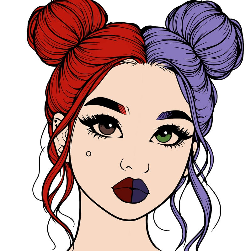 realistic girl with two buns on her hair and lips
