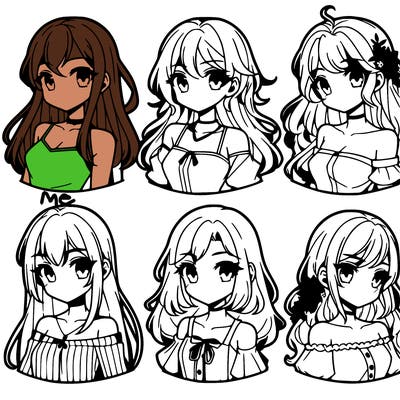 6 beautiful anime girls lined up