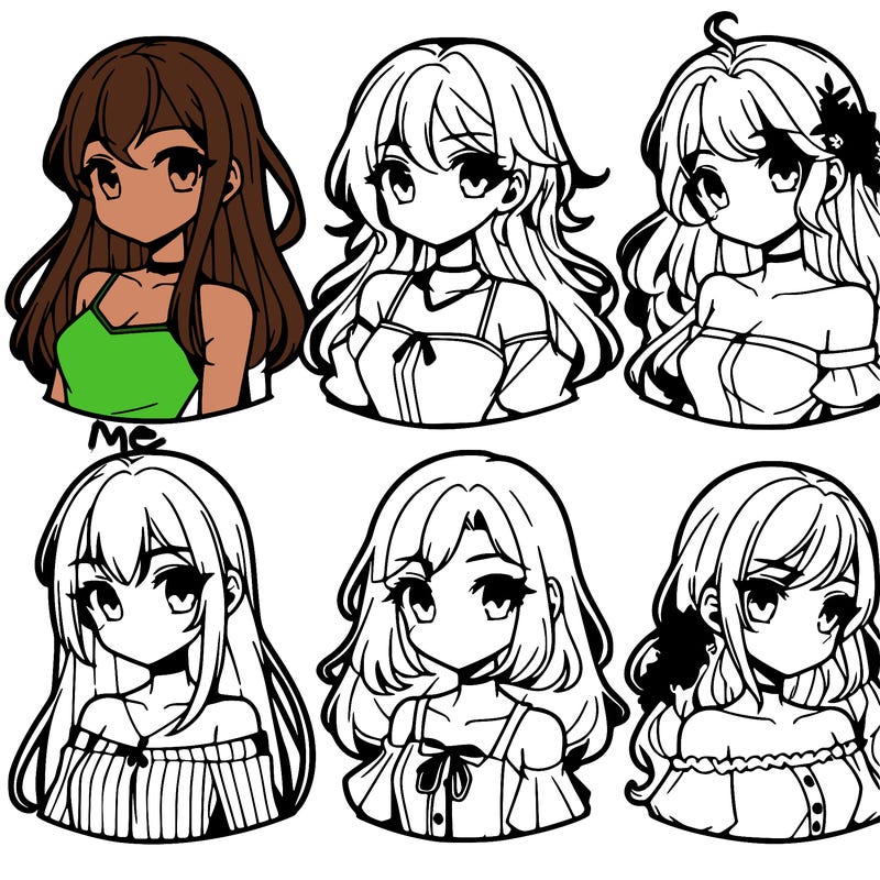 6 beautiful anime girls lined up