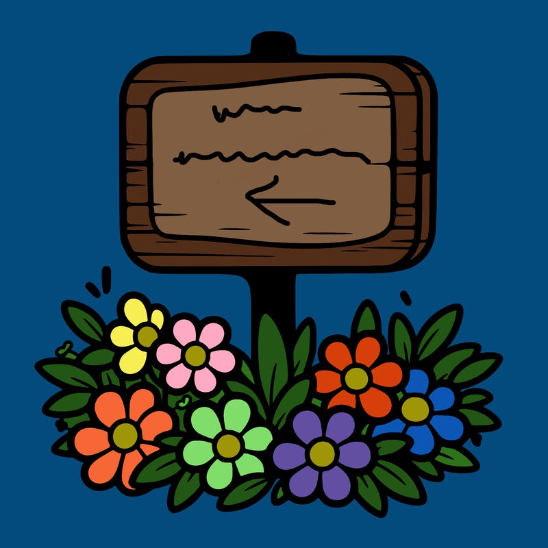 blank sign with flowers around it