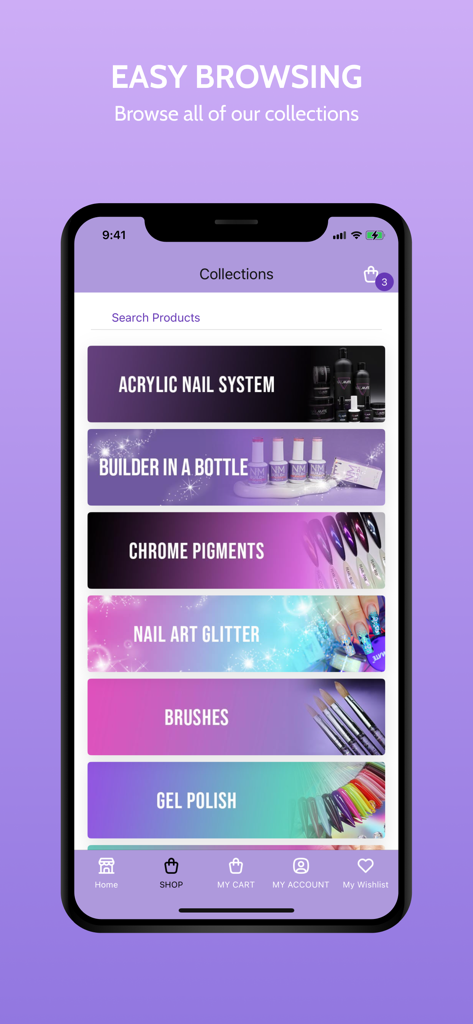 Glitter Planet - Glitter Planet app screen showing nail art product collections and categories