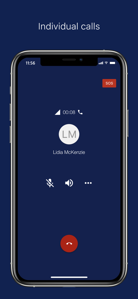 Agnet Work - Agnet Work app interface showing an active individual voice call with an SOS emergency button