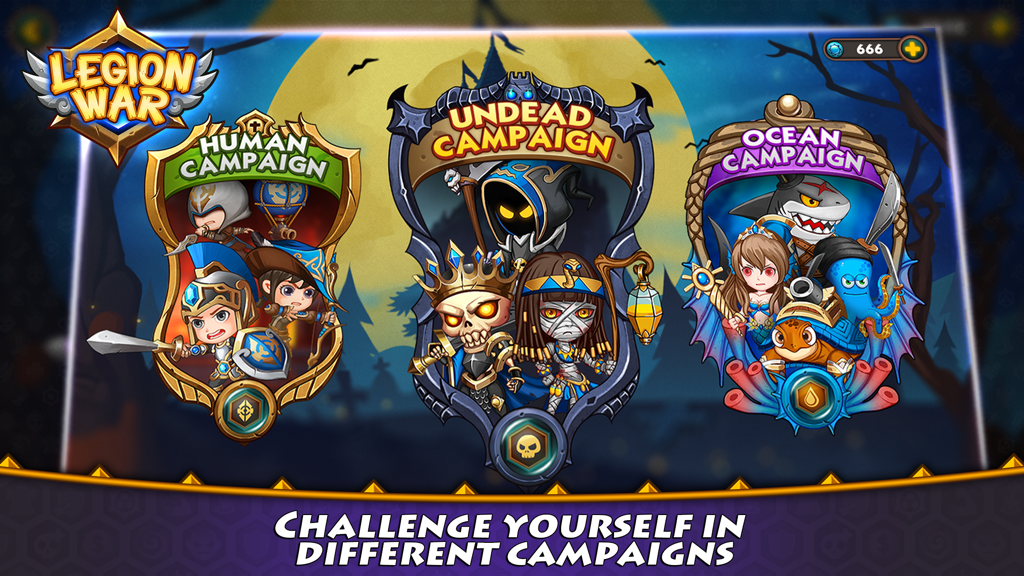 Legion War - Selection menu for Human Undead and Ocean campaigns in Legion War