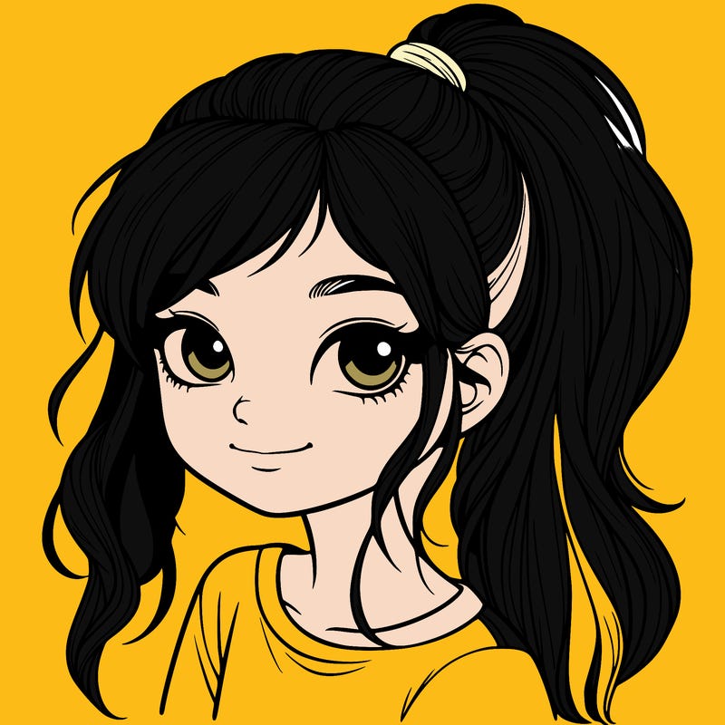 realistic girl with ponytail