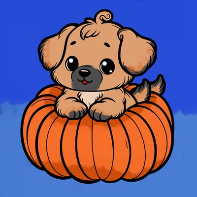 cute little puppy in a pumpkin