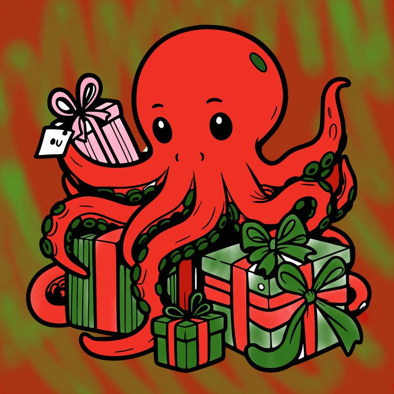 an octopus wrapping gifts