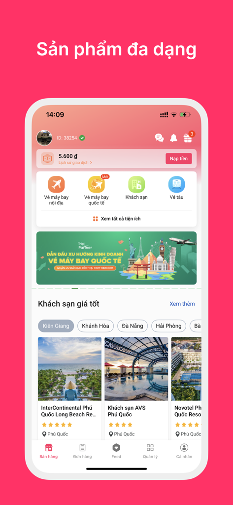 myPartner by Mytour - 마이트립(Mytour) myPartner 앱의 홈 화면으로, 여행 예약 카테고리와 추천 호텔 목록을 보여줍니다.