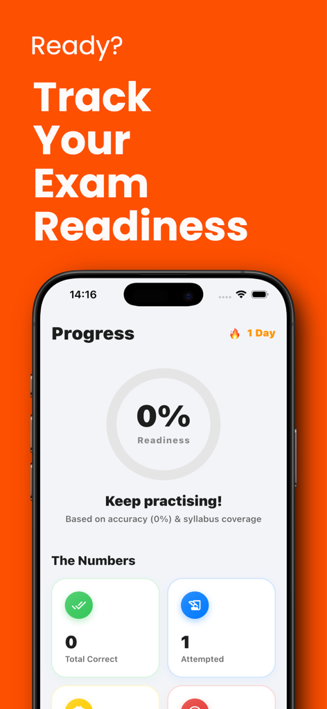 Driving Theory 2026 Test Kit - Uma tela de celular mostrando progresso e prontidão para o exame de um kit de teste de teoria de condução