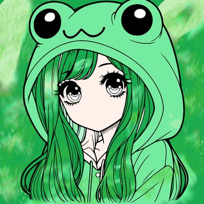 a pretty girl wearing a frog hoodie portrait with long hair